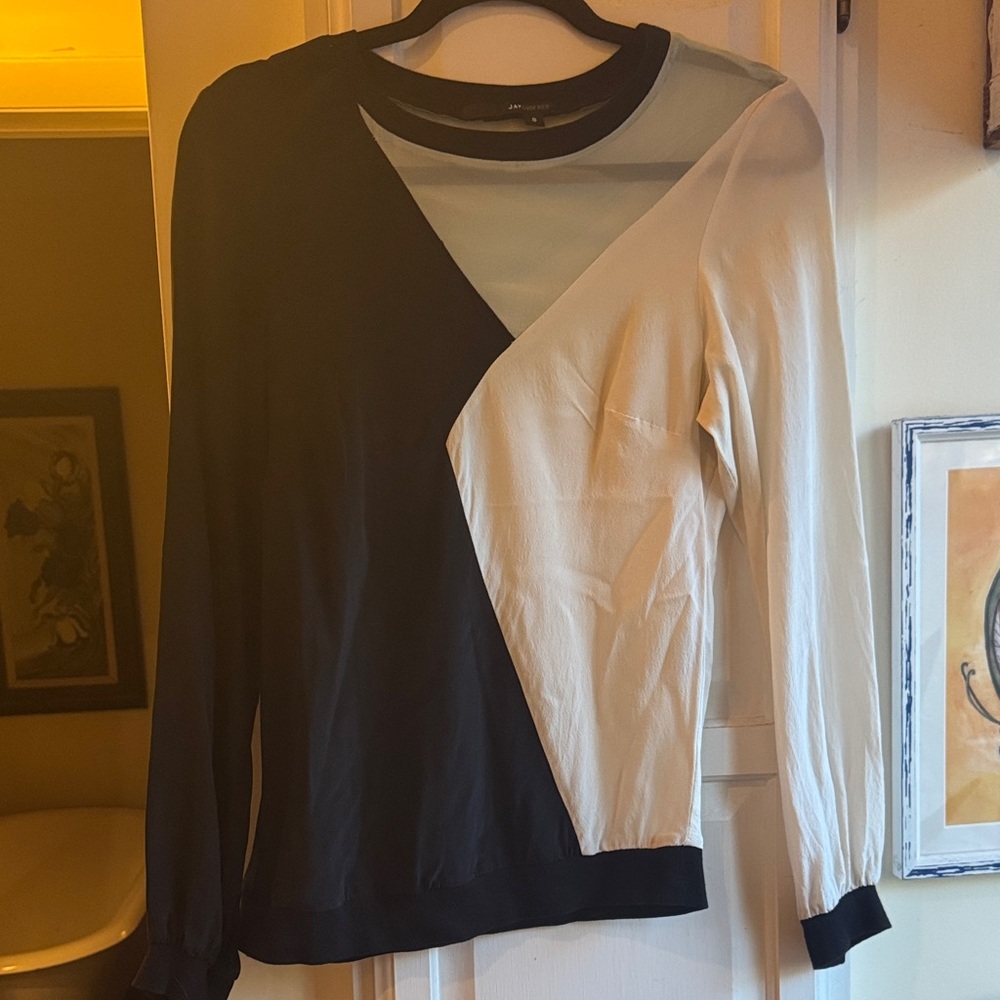 JAYGODFREY Black and White Colorblock Blouse